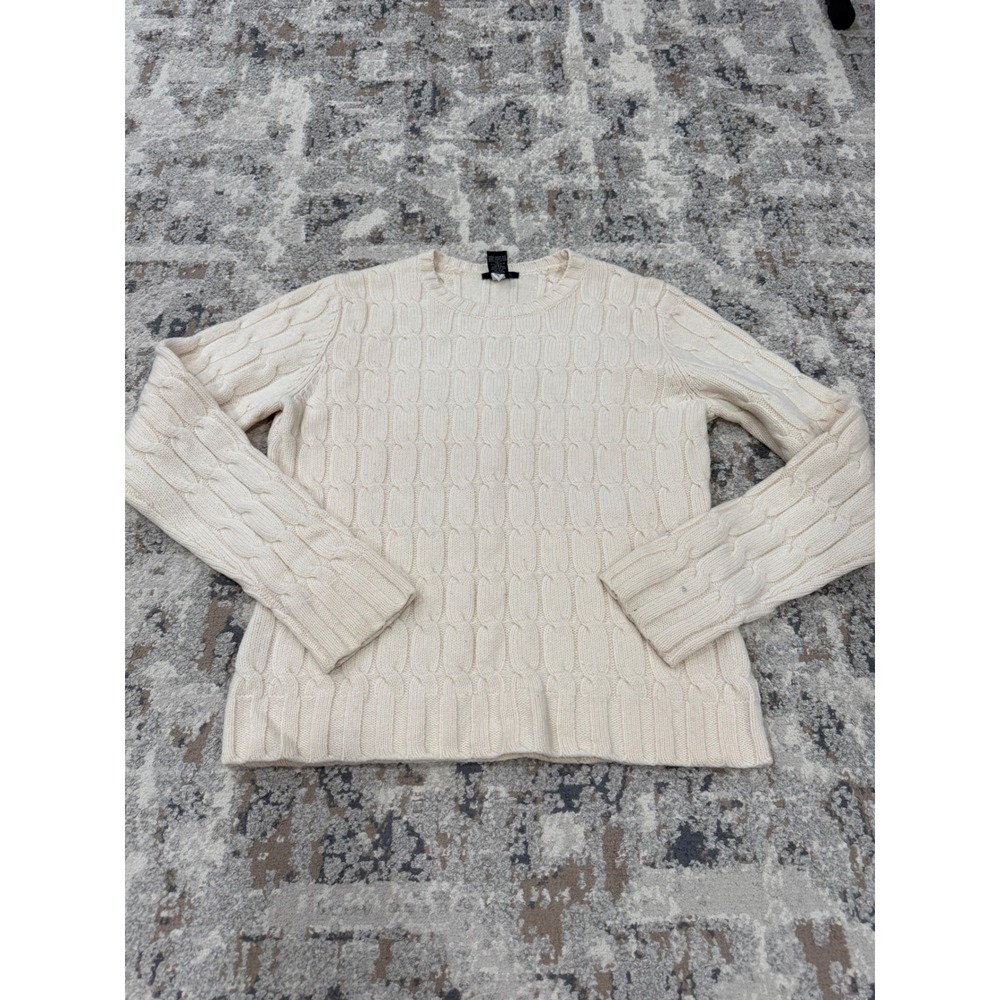 Gap Stretch Cream Lambswool Cable Knit Crew Neck Sweater Womens Medium